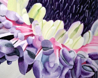 Anemone Flower Oil Painting - Purple Green Botanical Floral Wall Art Oil Painting