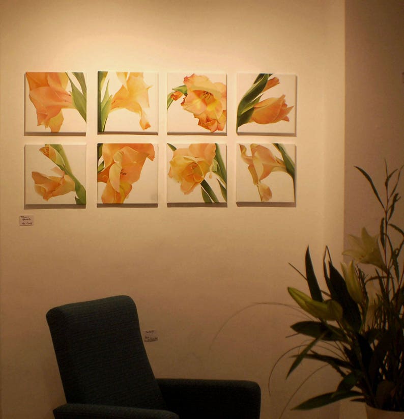 Orange Flower Painting  Gladiolus Macro Botanical Modern image 6