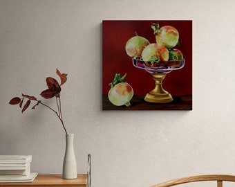 Pomegranates Retro Vintage Style Painting - Country Chic Photo Realistic Nostalgic Wall Art Decor