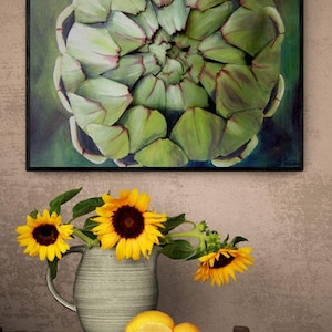 3D Wall Art Artichoke on Canvas - Paper Sculpture & Oil Painting Green Vegetable Food Art Painting Kitchen Picture