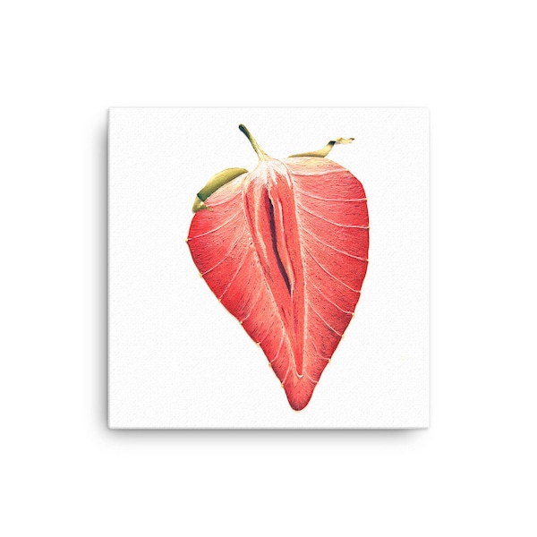 Strawberry Canvas Print, Pink Strawberry, Red Fruit Slice, 3D Abstract Wall Art, Modern Art, Minimalist Wall Art, Food Art, Kitchen Picture