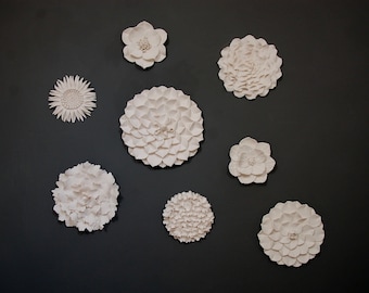 Flower Wall Sculptures 3D Gallery Wall Art Set of 8 White Modern Minimalist Home Decor Floral Decoration