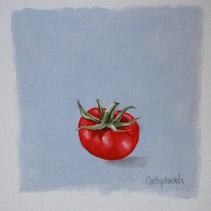 Pittura di natura morta - Pittura a olio di pomodoro Pittura a olio botanica Piccola arte da parete su carta Natura morta di frutta