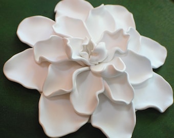 Flower Wall Sculpture - White Clay Flower Modern Minimalist 3D Wall Hanging Floral Coffee Table Ornament