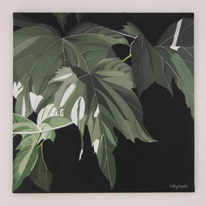 Mulberry Leaves Painting Modern Green Monochromatic Nature Botanical Acrylic Painting on Canvas image 4