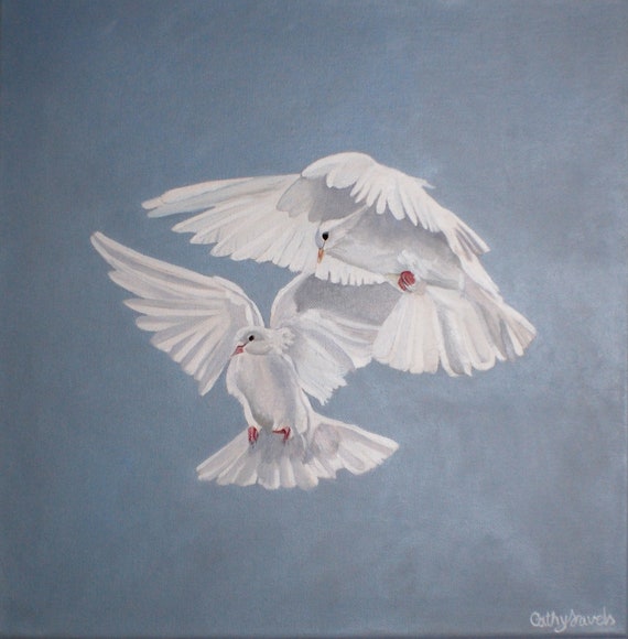 Doves Wall Art Peace Dove Painting Doves Gift Pigeon Art Etsy