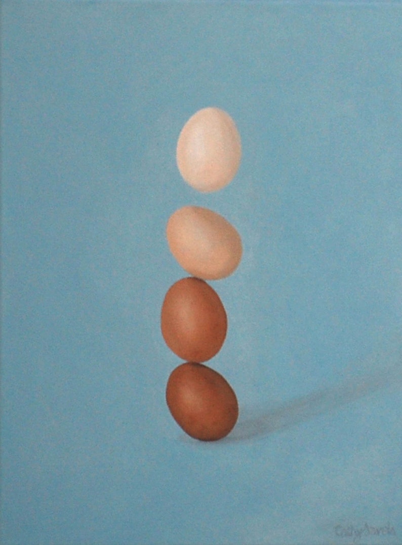 Still Life Painting Stacking Eggs Kitchen Art Surreal Quirky Artwork Acrylic Original Botanical Wall Art image 8