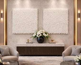 Modern White Textured Wall Art Panel, Luxury 3D Organic Sculpture, Contemporary Interior Decor