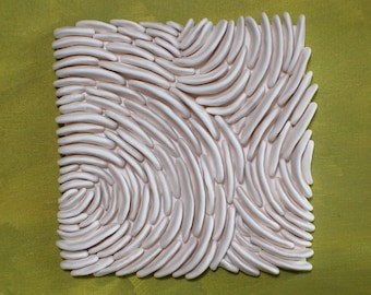 Sea Textures Wall Sculpture - Parametric Nautical Ocean Inspired White Clay Wall Art Tile Beach House Decor