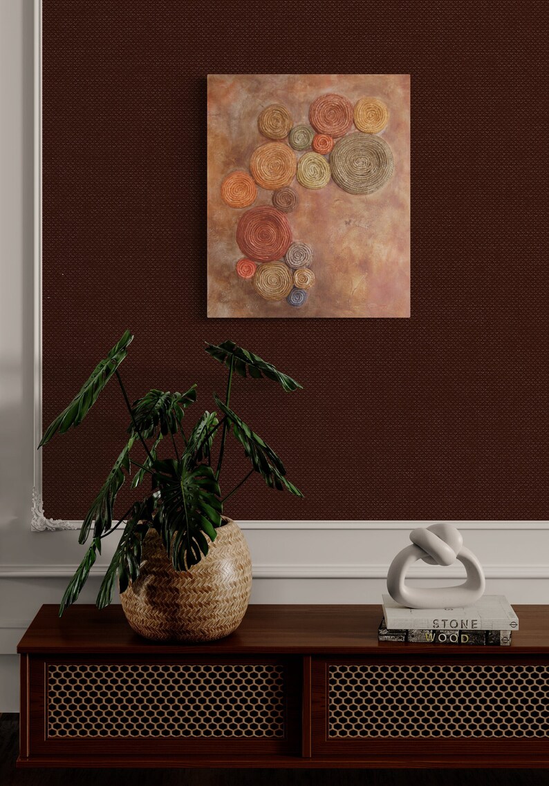 Tree Lichen Painting Abstract Textured Mixed Media Copper and Green Texture Tactile 3D Wall Art image 2