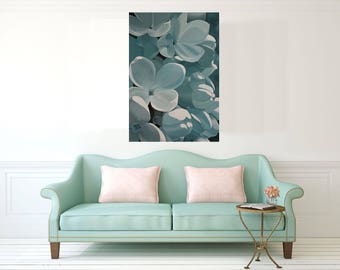 Flower Painting Original- White Lilac Blue Flower Painting Turquoise Decoration Floral Wall Art on Canvas