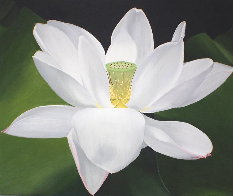 White Lotus Flower Painting Zen Decor Large Floral Wall Art Etsy