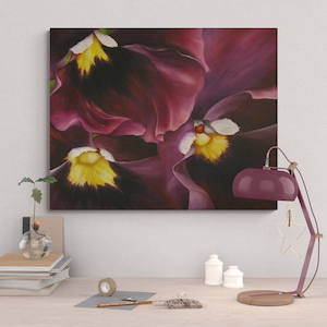 Large Acrylic Purple Pansy Flower Painting - Modern Original Wall Art on Canvas