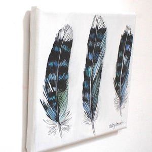 Blue Jay Feather Art - Original Acrylic Painting, Bird Watcher Gift, Garden Decor, Nature Inspired Home Decor