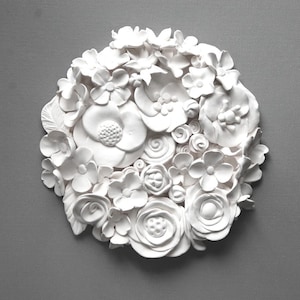 Luxus Weiß Floral Home Styling Dekor: 3D Blumen Skulptur Botanische Wandkunst