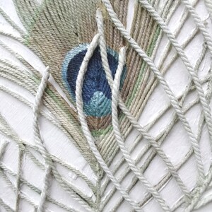 Peacock Feathers Painting Textured String Art Framed Wall Hanging Blue Green Mixed Media Original Modern Art image 5