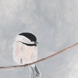 Chickadee Bird Print Gray and White Neutral Colors Garden Wildlife Series 8x10 image 1