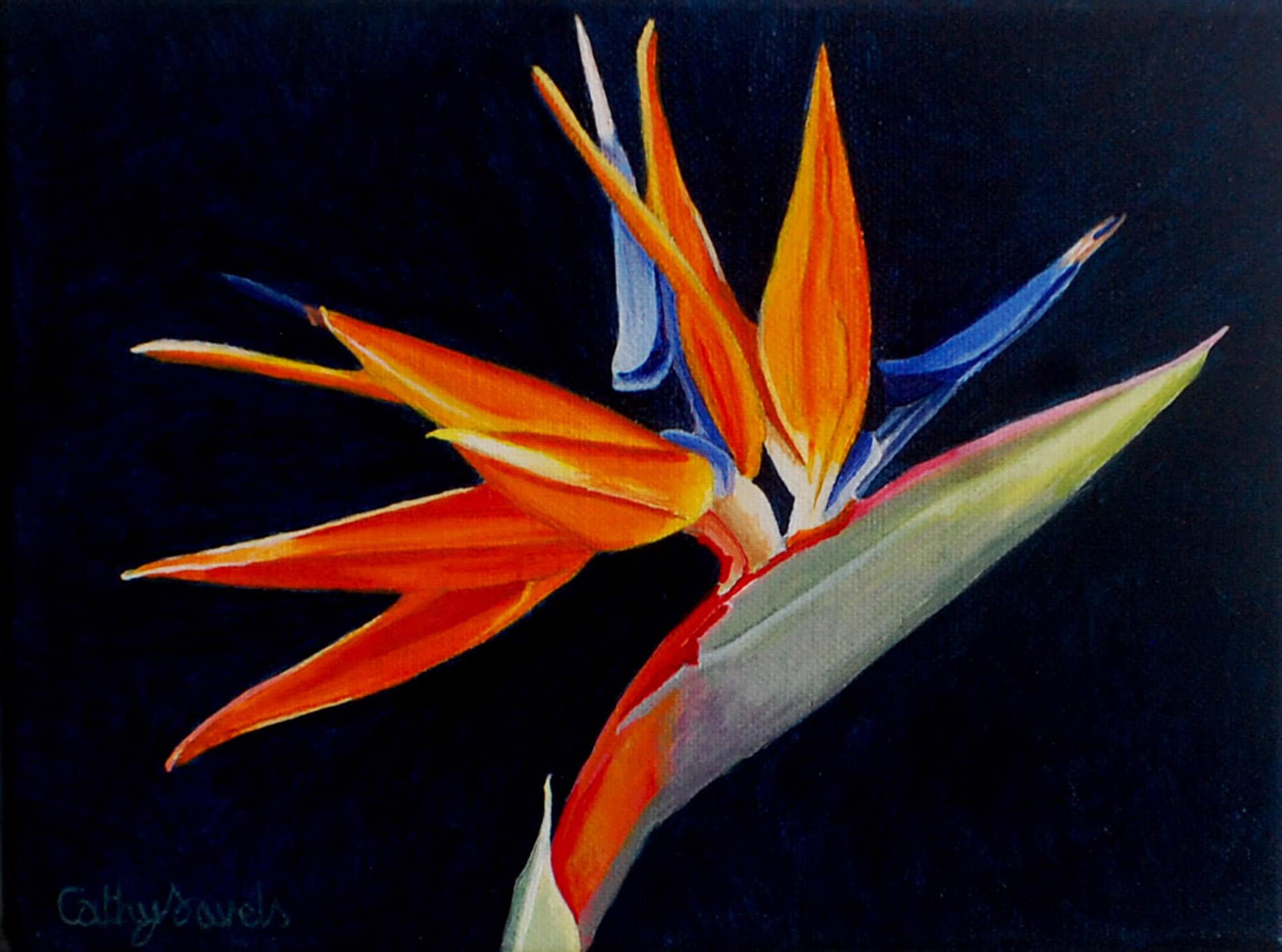 Bird of Paradise Flower Painting Orange Flower Wall Art Etsy
