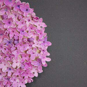May include: A close-up of a cluster of small, delicate, purple flowers. The flowers are arranged in a circular pattern, creating a beautiful and intricate design.