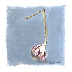 Garlic Oil Painting on Paper - Kitchen Still Life Wall Art Decor