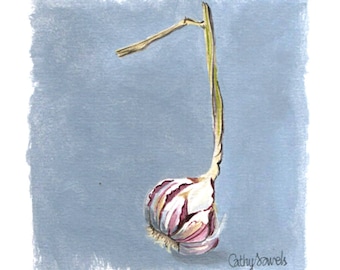 Garlic Painting, Oil Painting, Painting on Paper, Kitchen Wall Art, Kitchen Decor, Still Life Oil Painting, Still Life Art, Simple Artwork