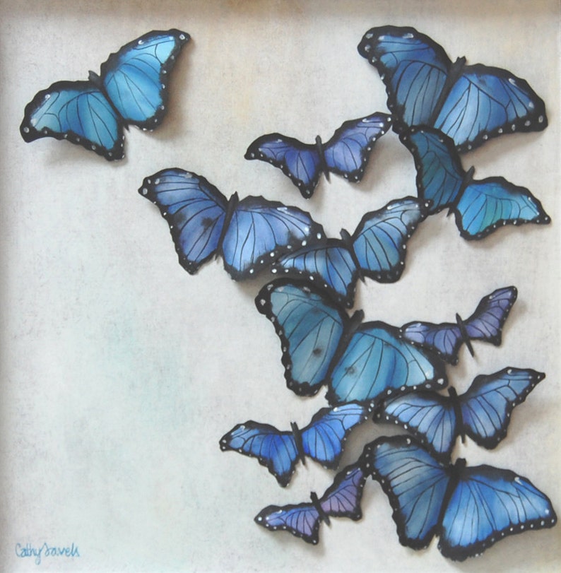 3D Butterflies Painting 3D Wall Art Blue Abstract Art Etsy