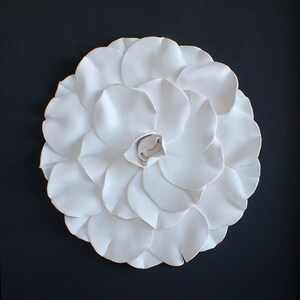Camellia Flower Wall Sculpture: Modern Minimalist 3D White Clay Wall Hanging in Black Frame