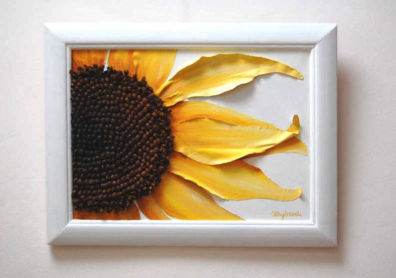 Sunflower Painting - Mixed Media 3D Wall Art Yellow Flower Wall Hanging Home Decor 