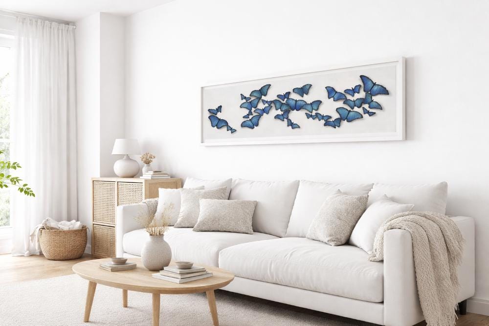 3Dブルーモルフォ蝶ウォールアート：額入り紙製昆虫昆虫のユニークな