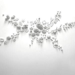 Dimensional Coral Wall Sculpture Installation - White Beach Decor Ocean Large Wall Art Clay Mural - 140 Elements