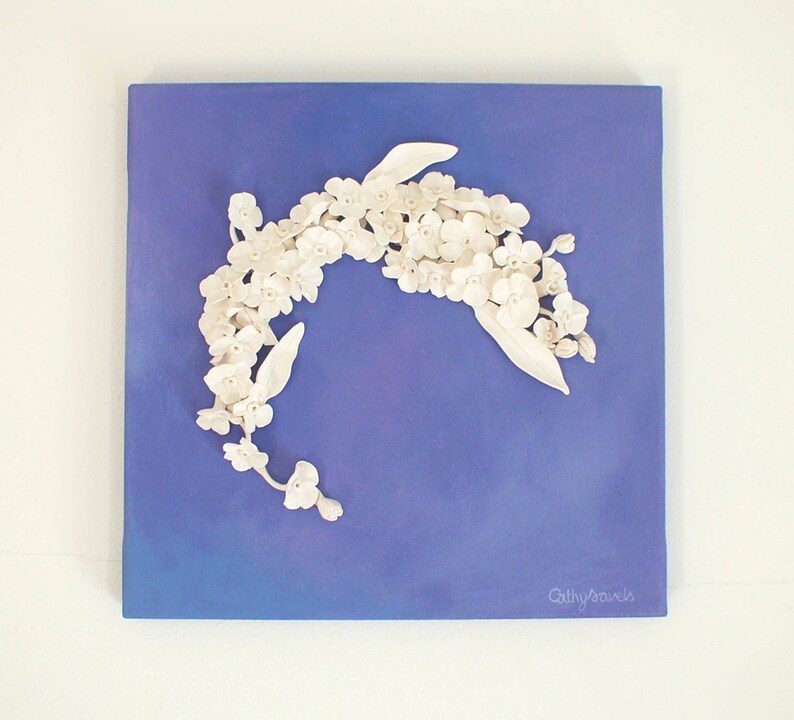 Forget-me-Not Wall Sculpture  3D Lilac Flower Clay Wall Art image 2