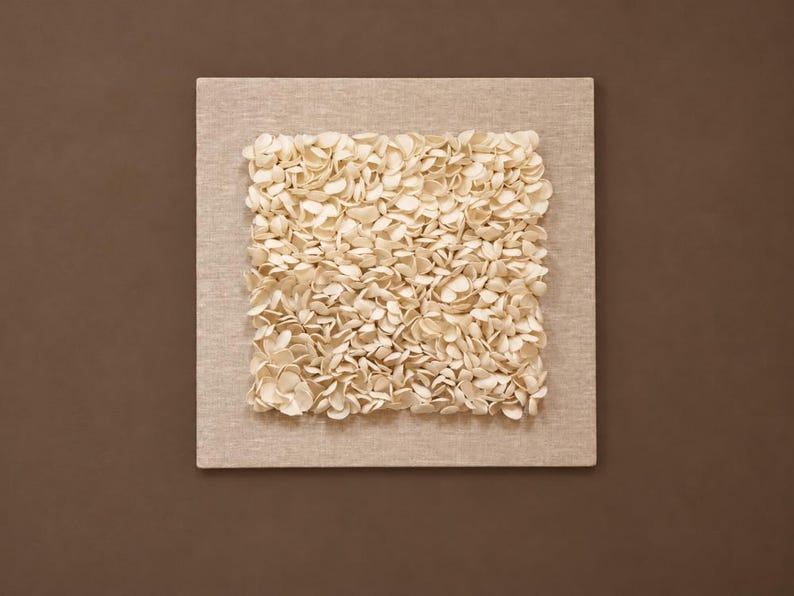 Cream Linen Framed Clay Textured Dimensional Wall Art - Organic Modern 3D Designer Wall Decor image 2