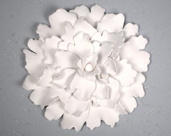 Peony Flower Wall Sculpture - White Clay Flower Modern Minimalist 3D Wall Hanging 3D Wall Art