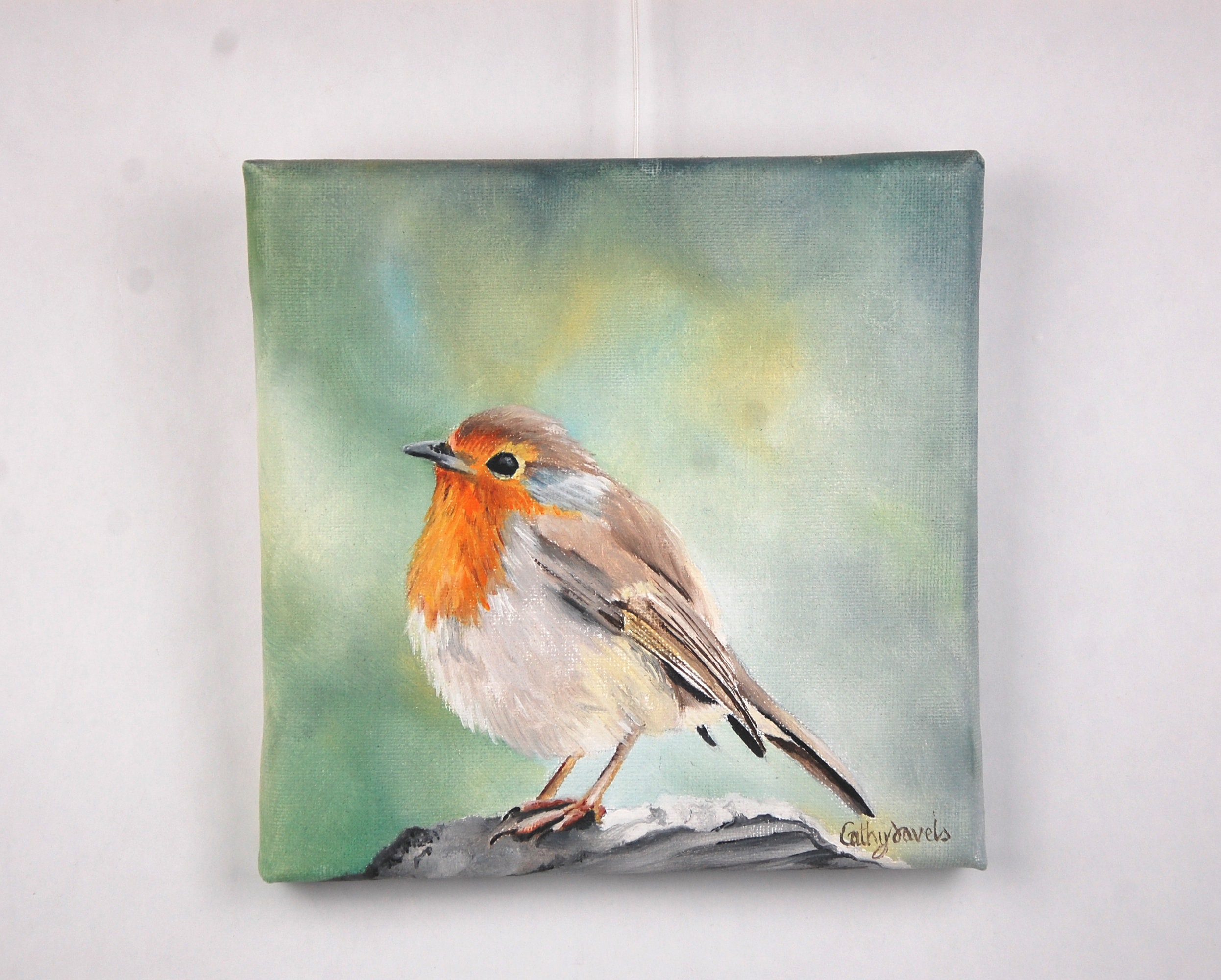 Irish Garden Bird Original Oil Painting Oil Art & Collectibles