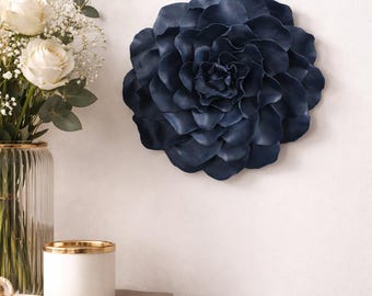 Navy Blue Rose Wall Decor: Modern Organic Flower Sculpture