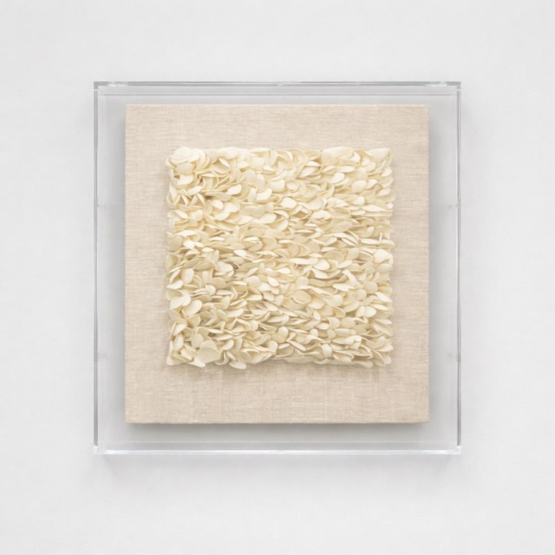 Cream Linen Framed Clay Textured Dimensional Wall Art - Organic Modern 3D Designer Wall Decor image 16