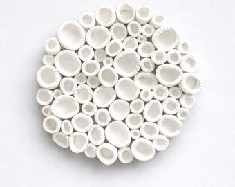 Coastal Coral Art Clay Wall Sculpture: White Modern Minimalist Ocean Decor Unique Home Decor