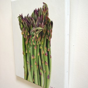 Asparagus Oil Painting 3D Paper Mixed Media Green Vegetable Food Art Kitchen Wall Decor image 4