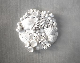 Coral Reef Wall Sculpture - White Clay Wall Art Beach House Wall Decoration Textured Ocean Inspired