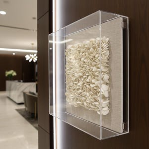 Cream Linen Framed Clay Textured Dimensional Wall Art - Organic Modern 3D Designer Wall Decor image 4