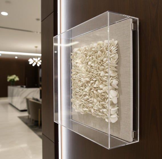 Cream Linen Framed Clay Textured Dimensional Wall Art - Organic Modern 3D Designer Wall Decor