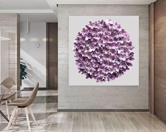 Lilac Flower Wall Panel Sculpture Pink Floral Wall Art Home Decor for Bedroom or Entryway Dimensional Wall Art Romantic Decoration