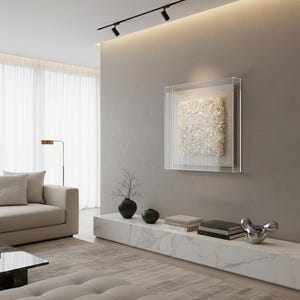 Cream Linen Framed Clay Textured Dimensional Wall Art - Organic Modern 3D Designer Wall Decor image 15