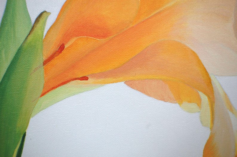 Orange Flower Painting  Gladiolus Macro Botanical Modern image 1