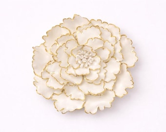 Peony Flower with Gold Edging Wall Sculpture - Off-White Modern Minimalist 3D Wall Hanging
