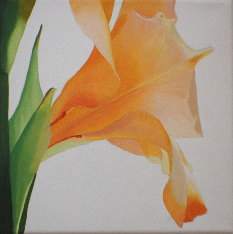 Orange Flower Painting  Gladiolus Macro Botanical Modern image 0