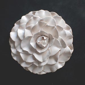 Cream Camellia Flower Wall Sculpture: Textured Garden Inspired Clay Floral Wall Hanging