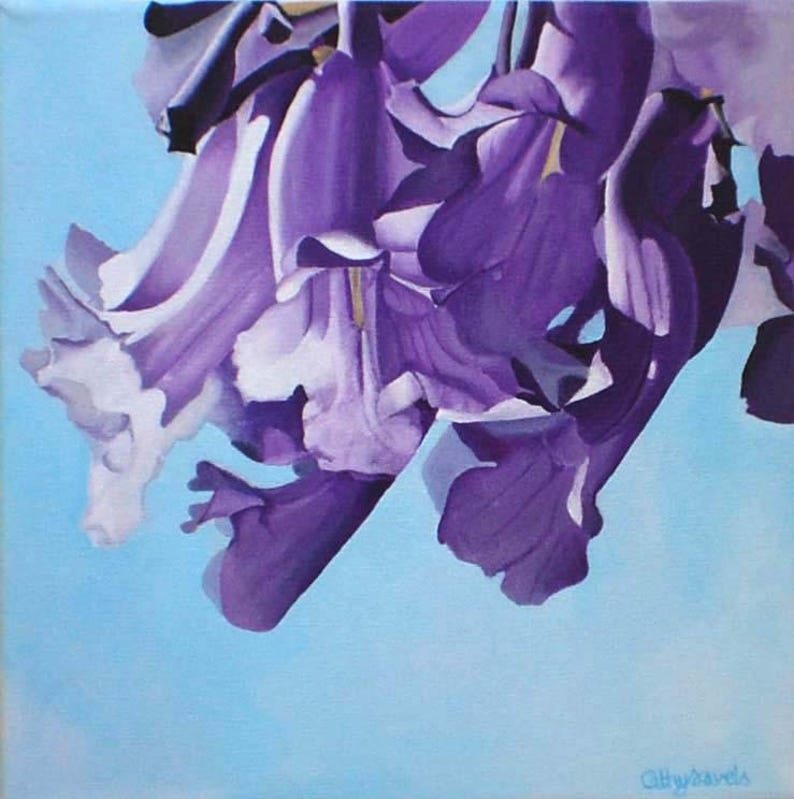 Purple African Tree Flower Macro Photo-Realistic Original Wall Art Jacaranda Flower Painting