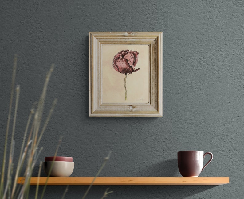 Poppy Flower Art Print Pen & Ink Botanical Flower Wall Art Vintage Look Papaver Giclee 8x10 Limited Edition image 7