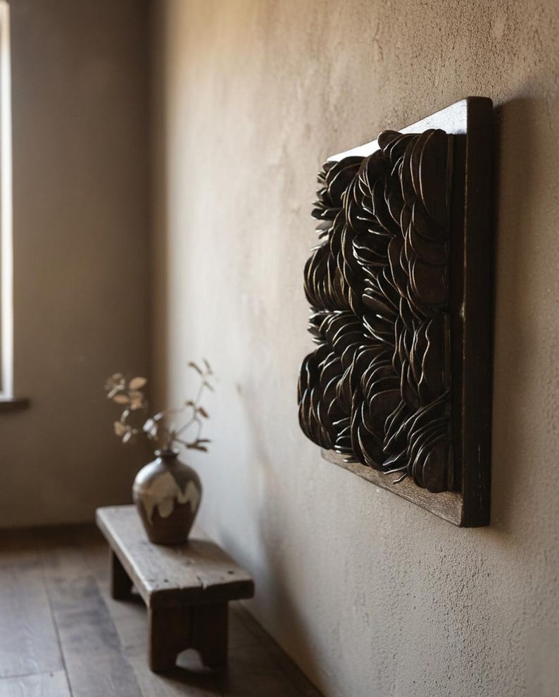 Textured Water Wall Art - Black or Emerald Metallic 3D Dimensional Decor image 4